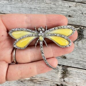 Vintage Jewelry Yellow Dragonfly Brooch with Marcasite Dragonfly Pin